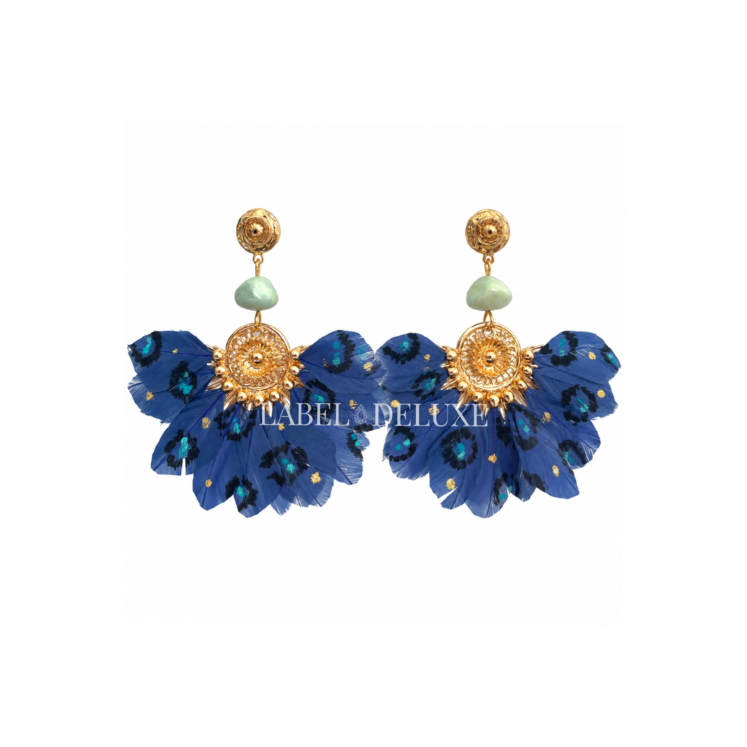 Gas Bijoux earrings 244859 - Dames Oorbellen - Gaia Plume feathers - Blauw goud - 7.9 CM