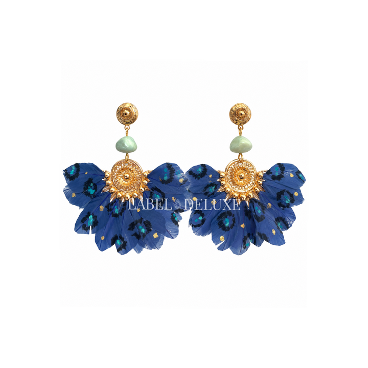 Gas Bijoux earrings 244859 - Dames Oorbellen - Gaia Plume feathers - Blauw goud - 7.9 CM