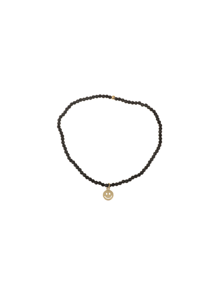 Rose & Camellia bracelet 3958 - Dames Armband - zwart - goud - Smiley - Elastisch - 17 cm