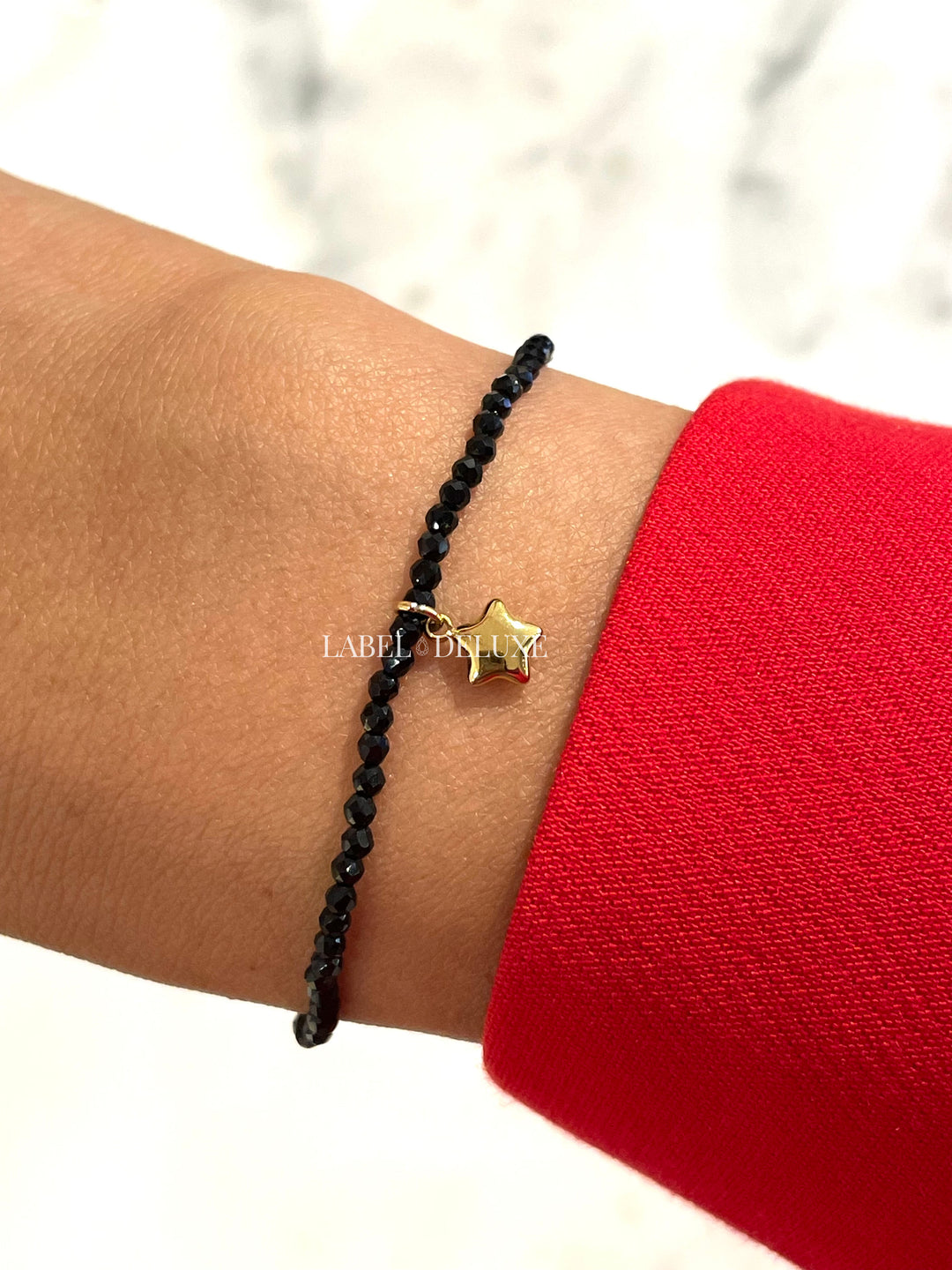 Rose & Camellia armband 3955 - Dames Armband - Black Golden Star - Elastisch - 17 cm