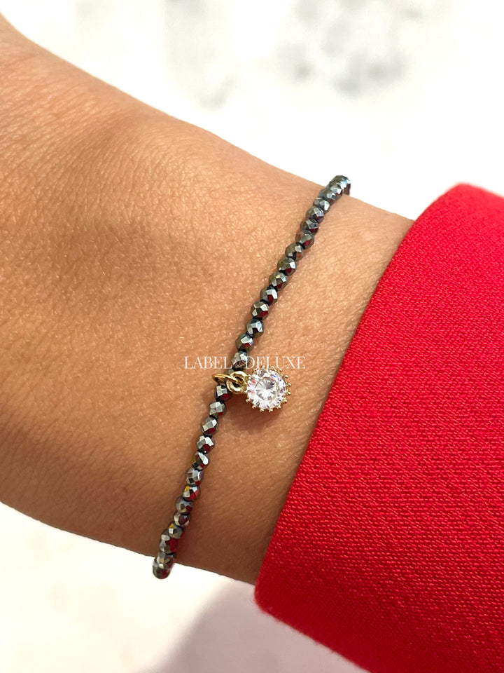 Rose & Camellia armband 3952 - Dames Armband - Blue Grey Stones - Elastisch - 17 cm