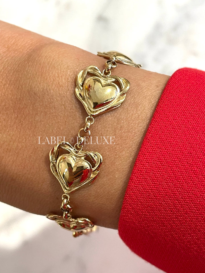 Rose & Camellia Armband 13502 - Bracelet Big Hearts - Goud - 16+3 CM