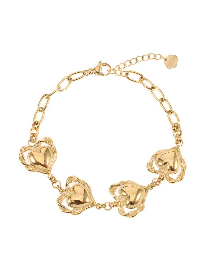 Rose & Camellia Armband 13502 - Bracelet Big Hearts - Goud - 16+3 CM