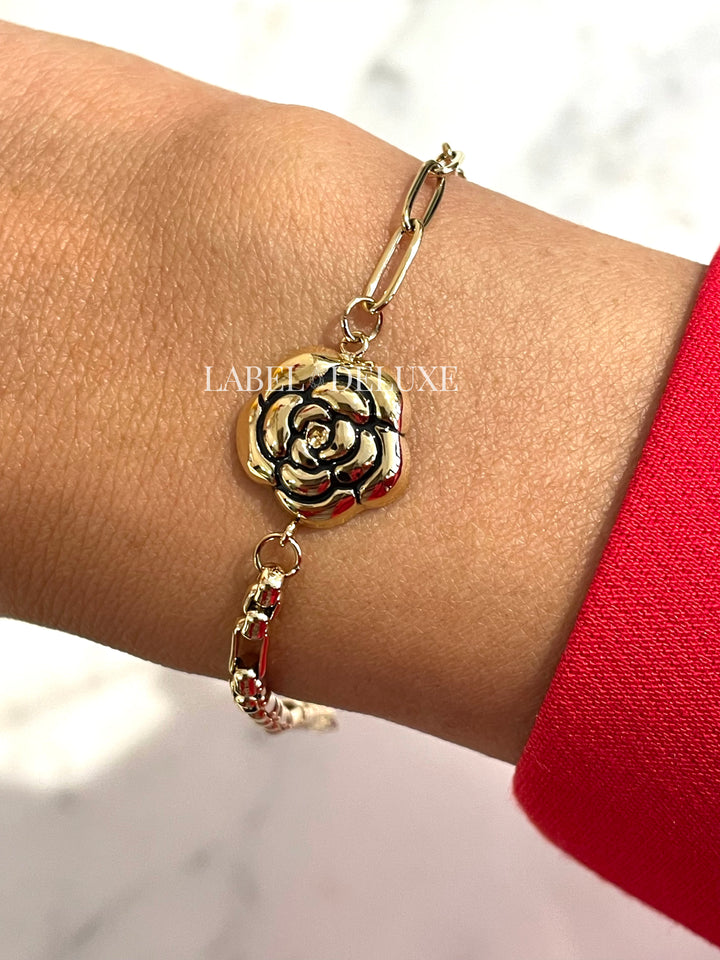 Rose & Camellia armband 7959 - Dames Armband - One Rose - Goud - 16 + 3 cm