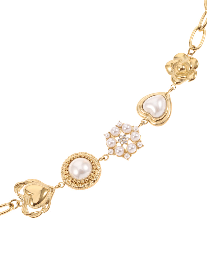 Rose & Camellia Armband 14501 - Vintage Bracelet Pearl Heart - Goud - 16+3 CM