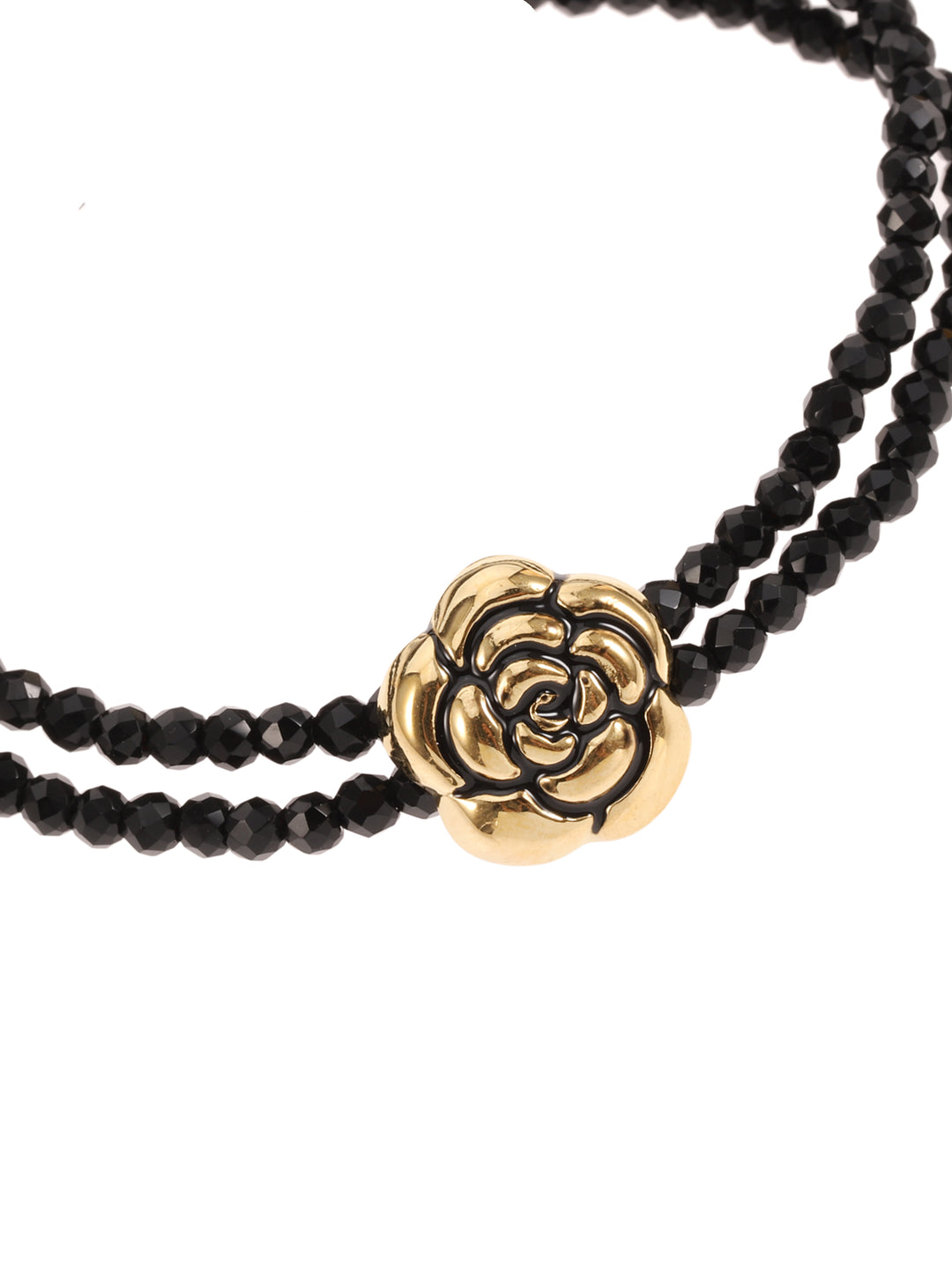 Rose & Camellia armband 8953 - Dames Armband - Vintage Rose - Zwart Goud - Elastisch - 17 cm