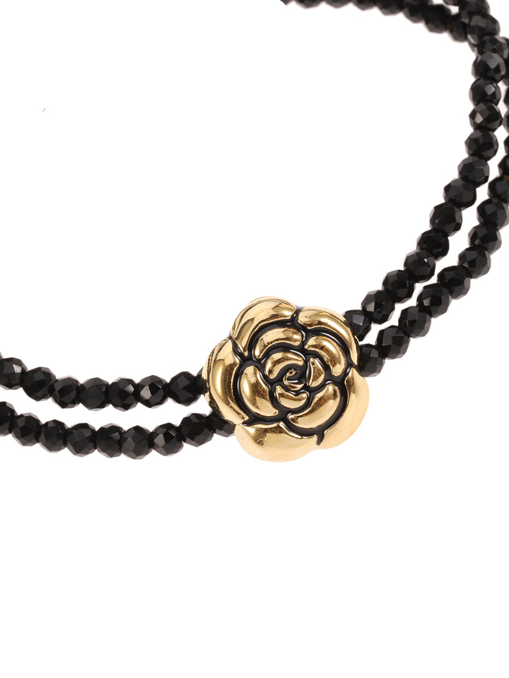 Rose & Camellia armband 8953 - Dames Armband - Vintage Rose - Zwart Goud - Elastisch - 17 cm