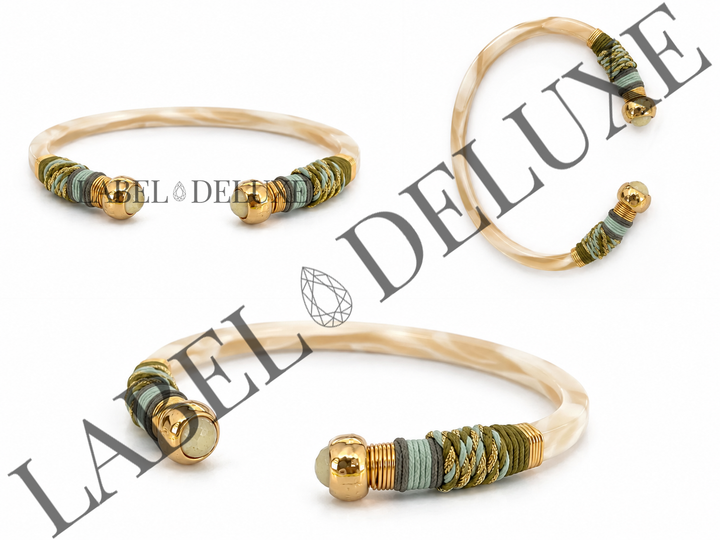 Gas Bijoux Bracelet 332135 - Dames Armband - Sari Bangle - Ivoor / Beige / Groen / Lichtblauw - 15 CM