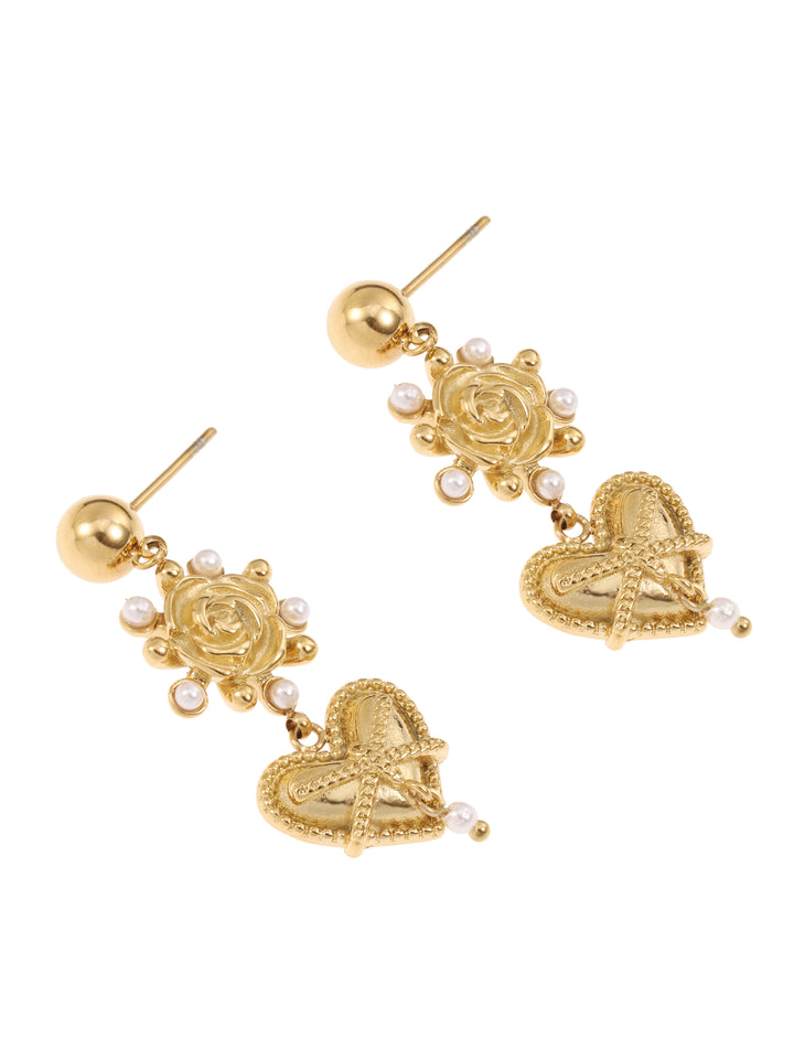 Rose & Camellia oorbellen 912507 - Dames Oorbellen - Roses & Heart Vintage Pearls - Goud - 3.5 cm