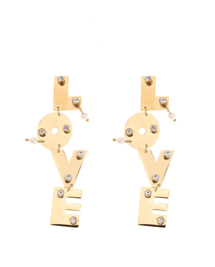 Rose & Camellia earrings 9801 - Dames Oorbellen - Love Big Stones & Pearls - Goud - 6.5 cm