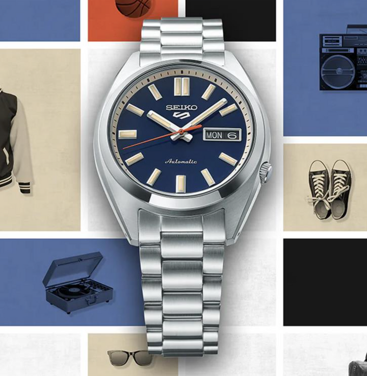 Seiko Sports Automatic SRPK-87 - Automatisch Herenhorloge - 37,4 mm - Zilverkleurig / Blauw