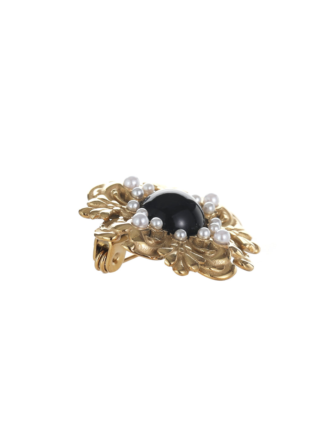 Rose & Camellia Broche 5951 - Vintage Flower - Zwart / Goud met parels - 2,2 cm