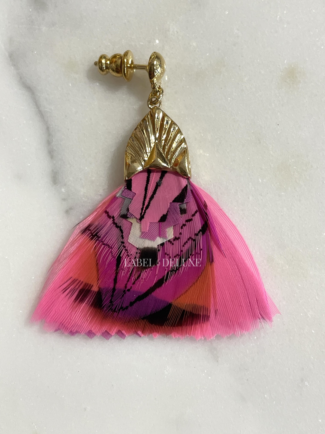 Gas Bijoux Plumette 601242 - Veren Oorbellen Roze Goud - 5 cm