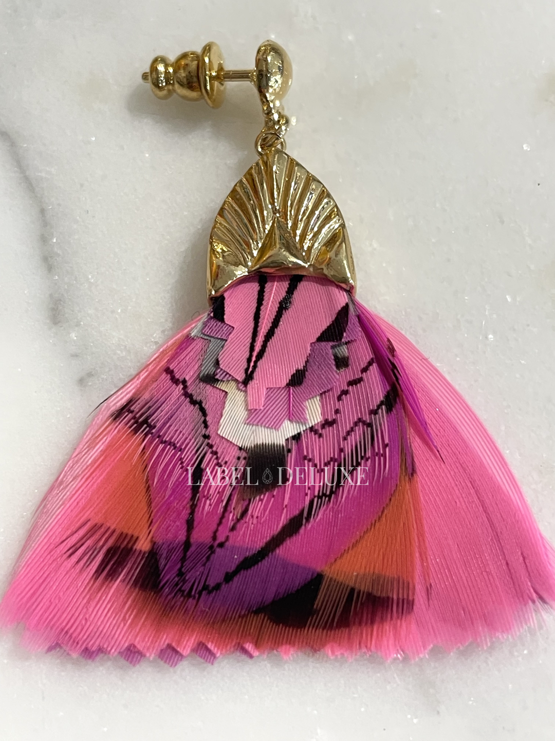 Gas Bijoux Plumette 601242 - Veren Oorbellen Roze Goud - 5 cm