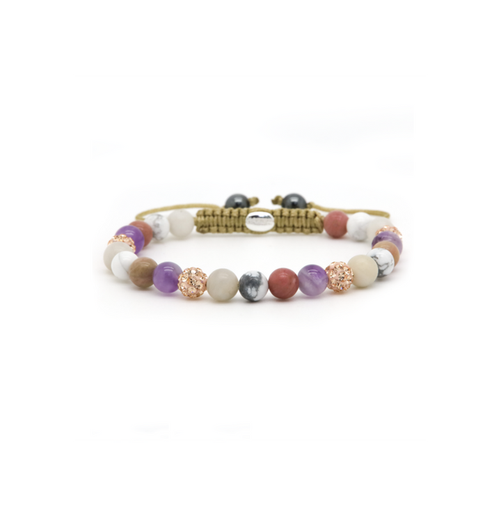 Karma Jewelry 80114 - Kralen Armband Dames - Spiral XS - Meerkleurig - Paars - Verstelbaar - 6 MM - 18.5 + 6 CM