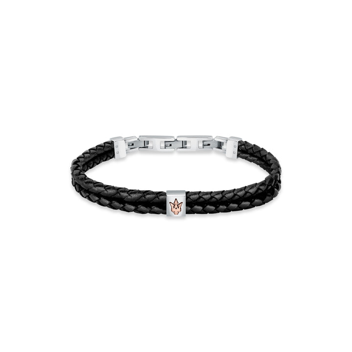Maserati Iconic JM422AVE13 - Heren Armband - Leer & Roestvrijstaal - Zwart Zilver Roségoud - 22 cm