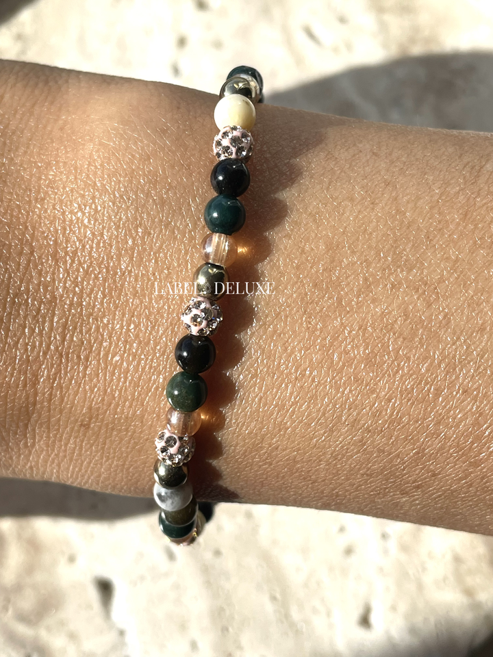 Karma Jewelry armband 84673EL - Dames Armband - Spiral Loiza XXS - Rosegoud / Zwart / Groen - 18 CM
