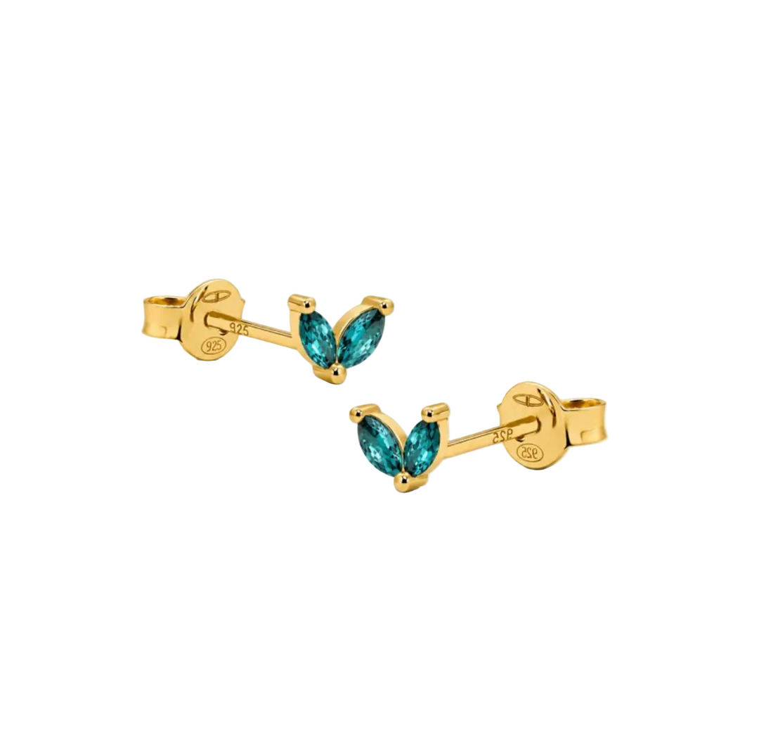 Tiny Double Leaves R116GP_TB - Oorbellen - Teal Blue Goud