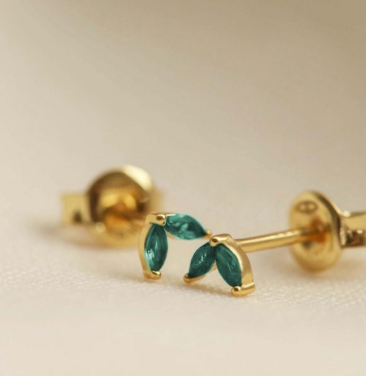 Tiny Double Leaves R116GP_TB - Oorbellen - Teal Blue Goud