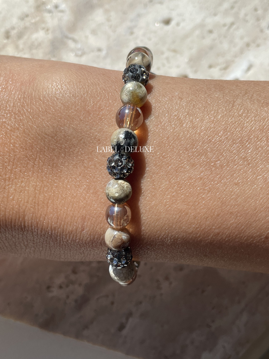 Karma Jewelry Kralenarmband 83710EL - Damesarmband - Spiral Shine - Grey Crystal Elastic - Grijs/Wit - XS - 18 CM