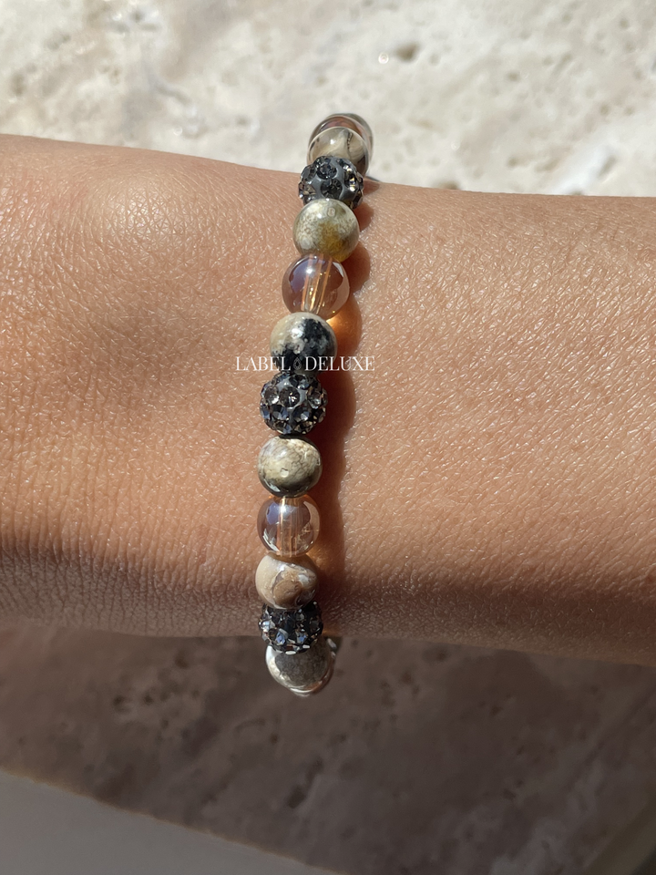 Karma Jewelry Kralenarmband 83710EL - Damesarmband - Spiral Shine - Grey Crystal Elastic - Grijs/Wit - XS - 18 CM