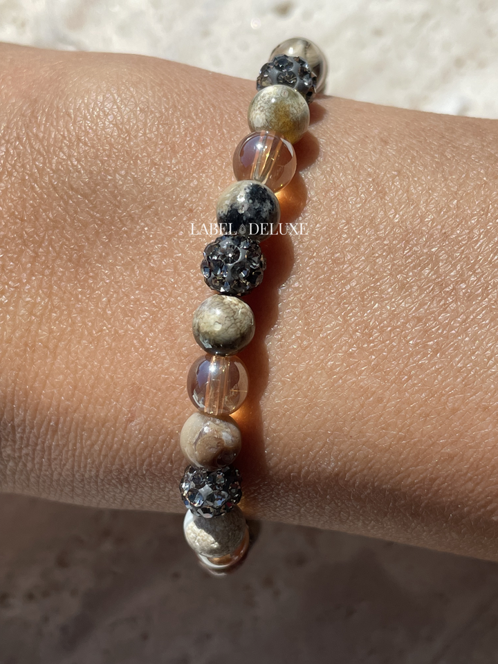 Karma Jewelry Kralenarmband 83710EL - Damesarmband - Spiral Shine - Grey Crystal Elastic - Grijs/Wit - XS - 18 CM