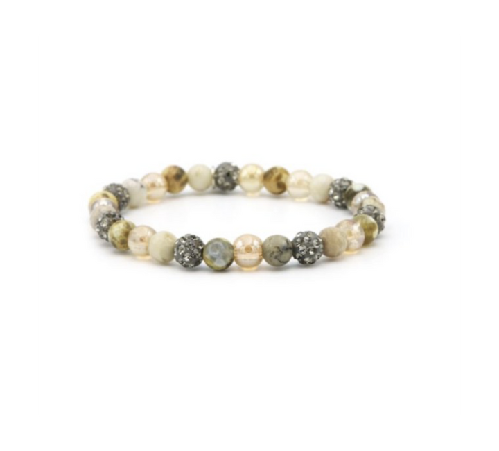 Karma Jewelry Kralenarmband 83710EL - Damesarmband - Spiral Shine - Grey Crystal Elastic - Grijs/Wit - XS - 18 CM