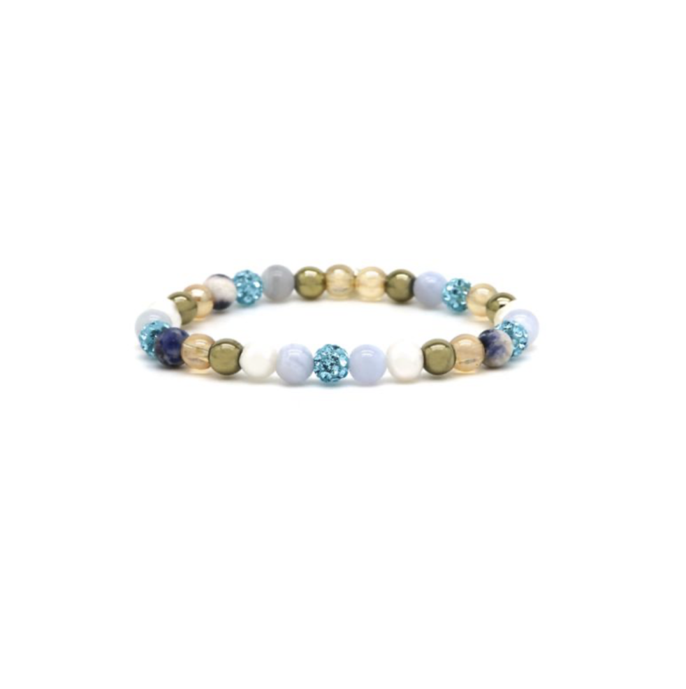 Karma Jewelry bracelet 80229EL - Dames Armband - Spiral Saar XS - Goud / Blauw / Wit Parel - 18 CM