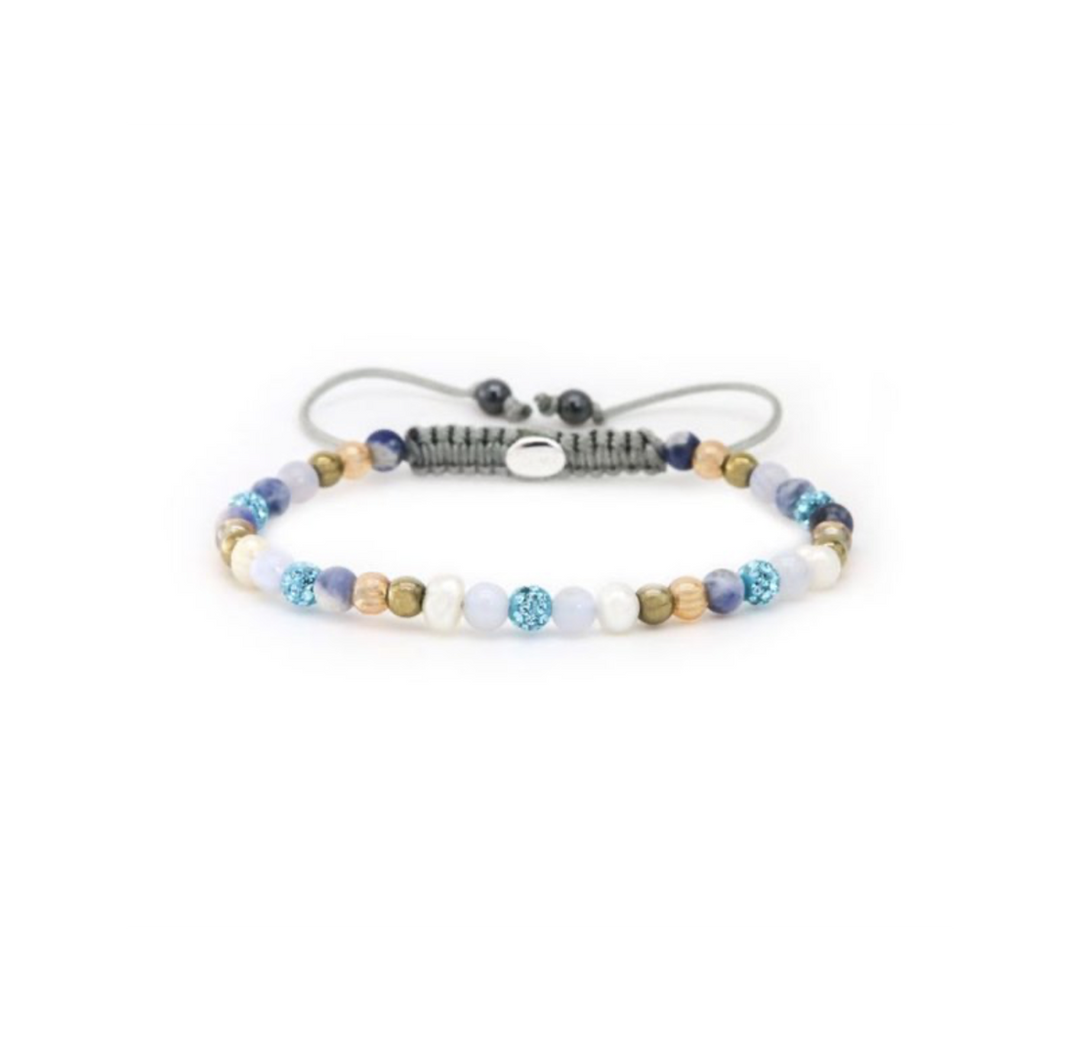 Karma Jewelry armband - Dames Armband - Bracelet Spiral Saar - Blauw / Goud Parel - XXS - 4 MM