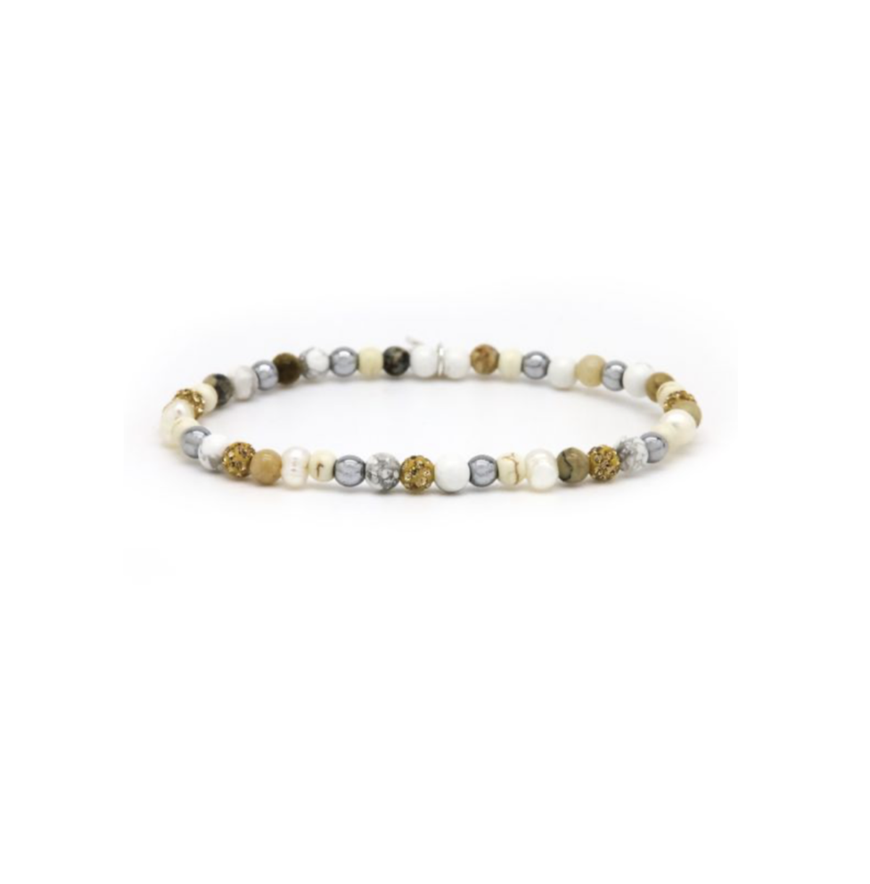 Karma Jewelry braclet 84695EL - Dames Armband - Spiral Kaya XXS - Goud / Grijs / Wit - 18 CM