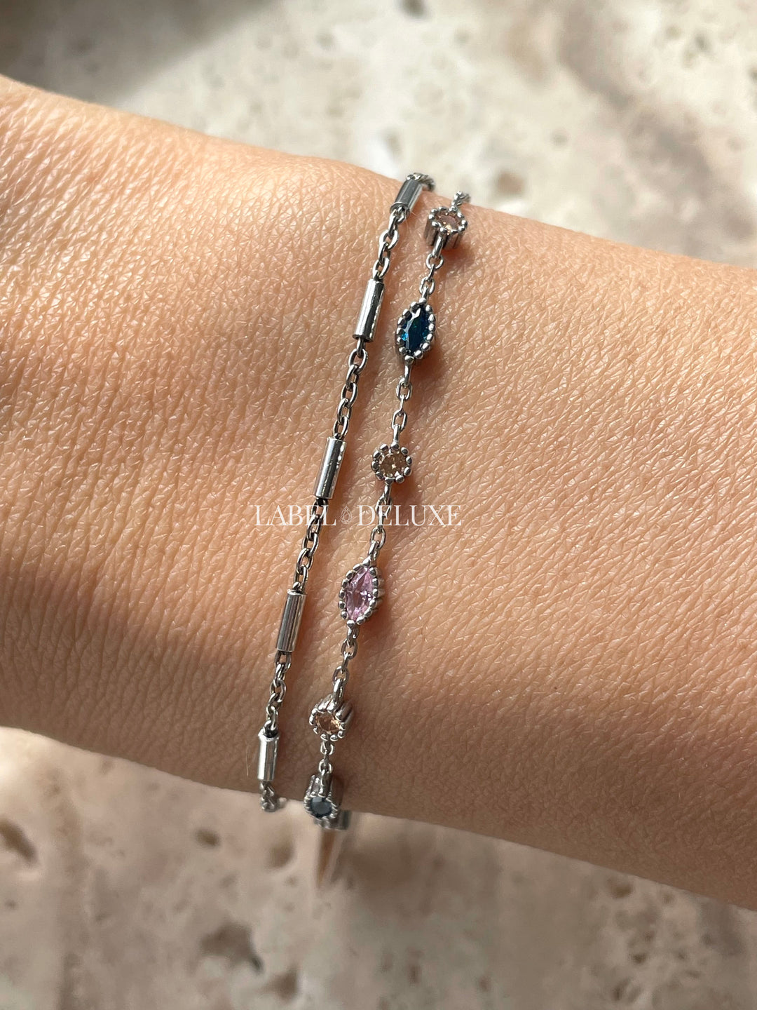 Karma Jewelry 94160S_LB Bracelet Jules Blauw Roze Champagne - Sterling Zilveren Damesarmband - 16 + 3 CM