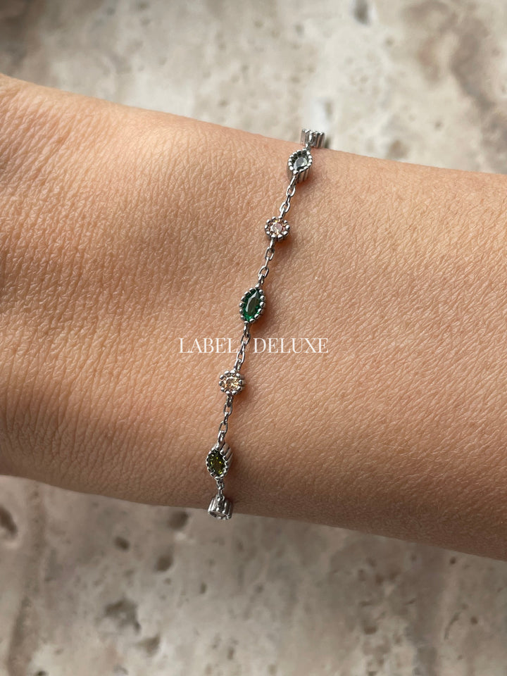 Karma Jewelry 94160S_EG Bracelet Jules Emerald Green & Champagne - Sterling Zilveren Damesarmband - 16 + 3 CM