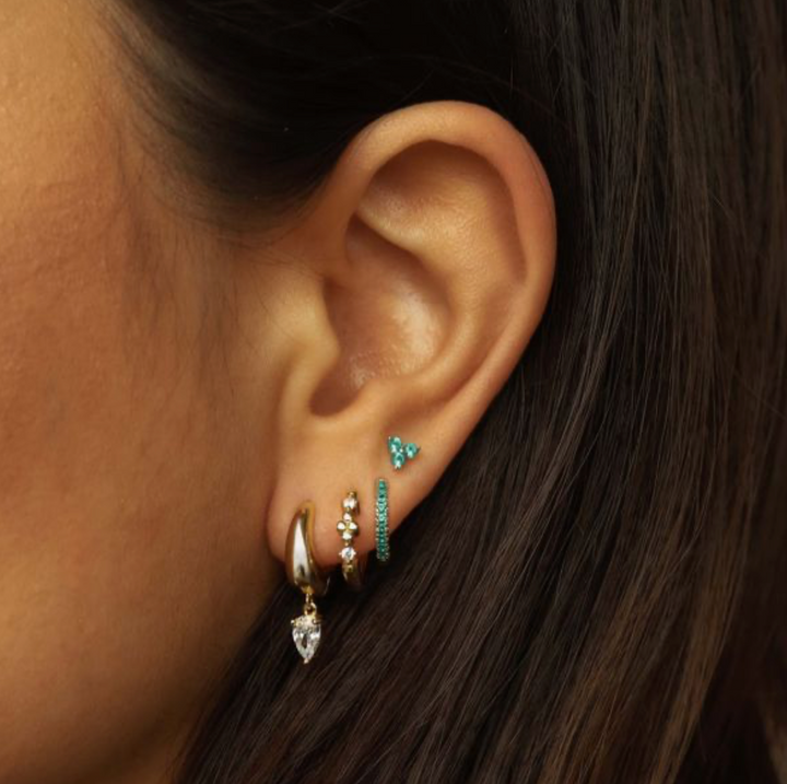 Karma Jewelry A168GP - Moo - Earrings Hoops Drops Zirconia Dames Oorbellen - 925 Sterling Zilver - 14K Gouden Plating - Goudkleurig - 20 MM