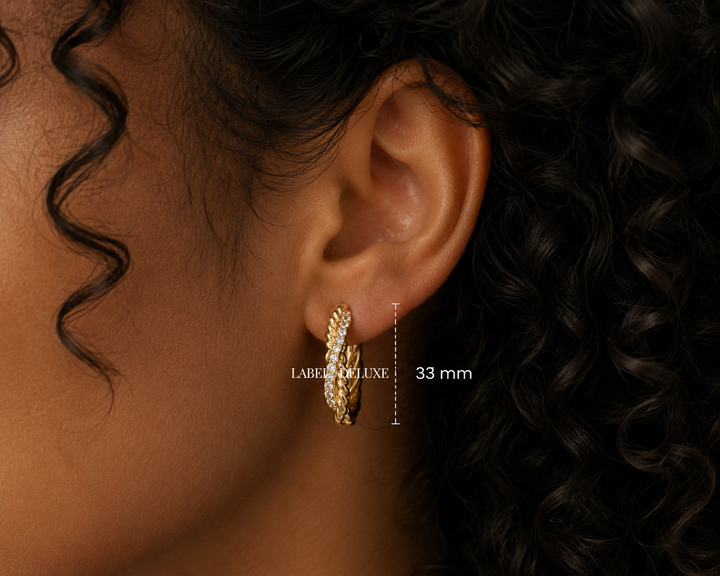 Karma Jewelry H610GP - Hoops Zirconia Filijne Twist - Oorbellen Dames - 925 Sterling Zilver - 14K Gouden Plating - Goud kleurig - 20 MM