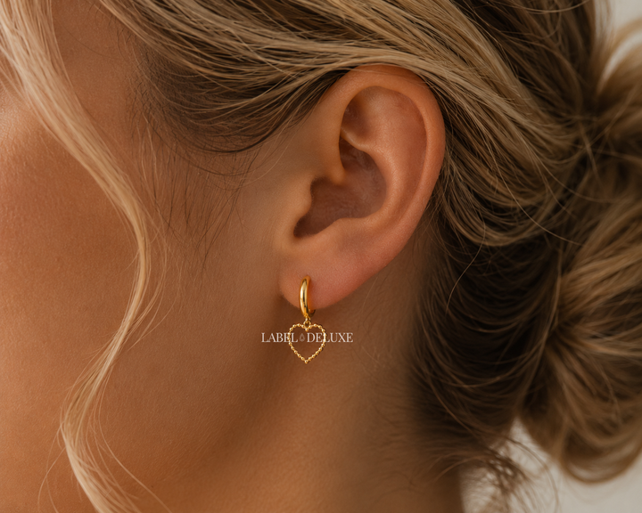 Karma Jewelry A170GP - Oorbellen Dames - Hoops Milly Open Hearts - 925 Sterling Zilver - 14K Gouden Plating - Goud - 28 MM