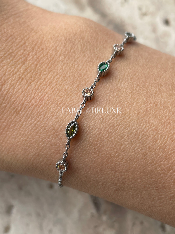 Karma Jewelry 94160S_EG Bracelet Jules Emerald Green & Champagne - Sterling Zilveren Damesarmband - 16 + 3 CM
