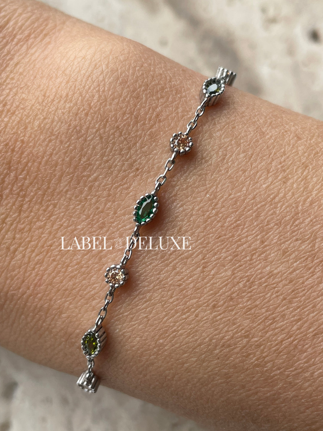 Karma Jewelry 94160S_EG Bracelet Jules Emerald Green & Champagne - Sterling Zilveren Damesarmband - 16 + 3 CM