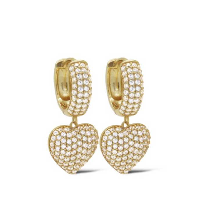 Karma Jewelry A172 - Hinged Hoops Symbols Zirconia Lulea Heart - Oorbellen Dames - 925 Sterling Zilver - 14K Gouden Plating - Goud  2.3 CM