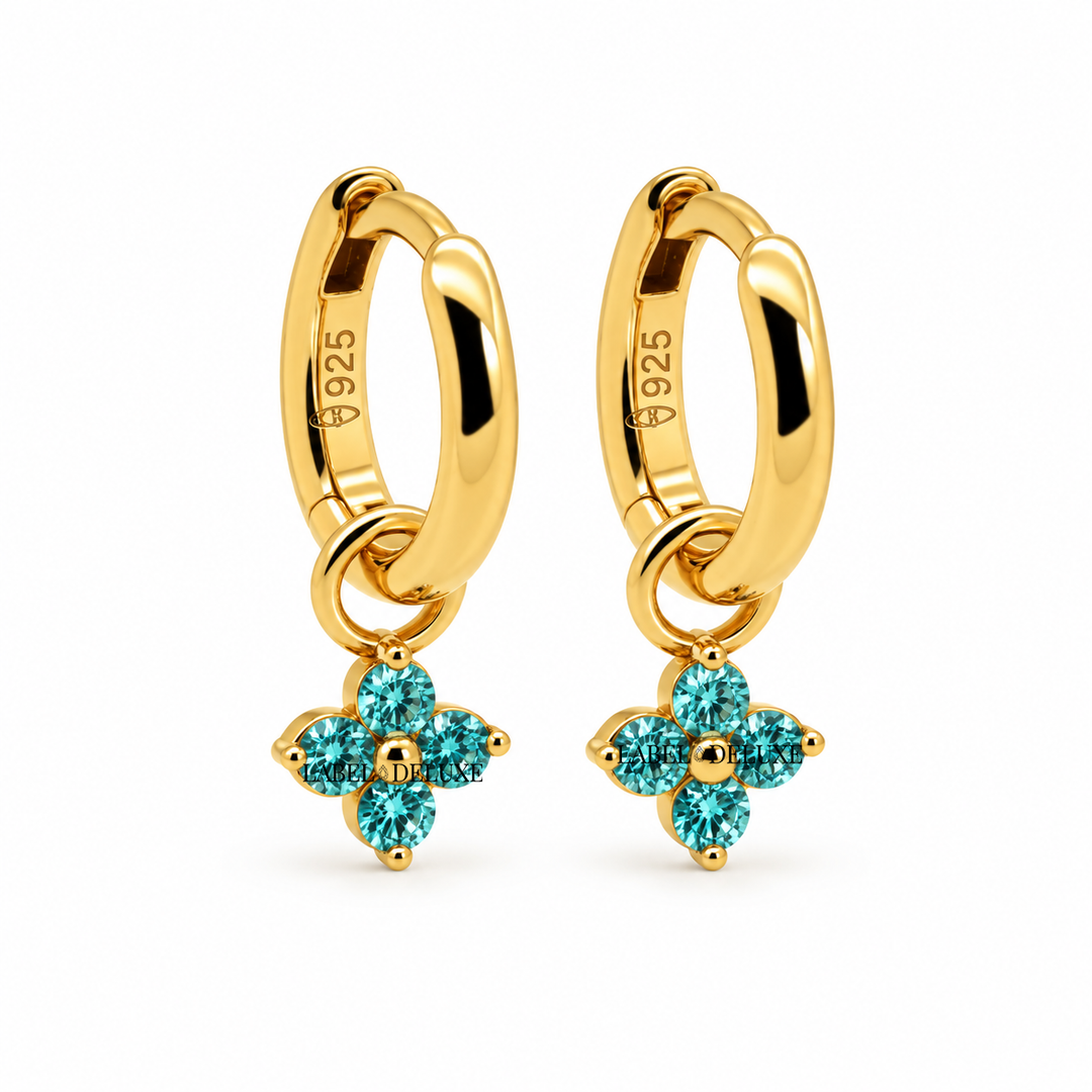 Hinged Hoops Zirconia Viola A185GP - Dames Oorbellen - Goud - Turquoise - 19 MM