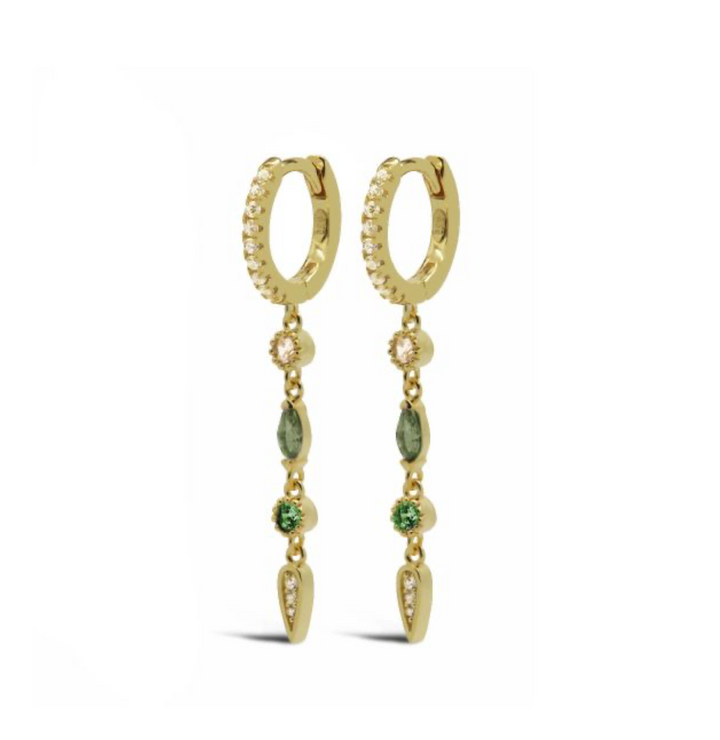 Karma Jewelry A88EG - Lizzy - Oorringen Dames Oorbellen - 925 Sterling Zilver - Emerald Green  - Goudkleurig - 35 MM
