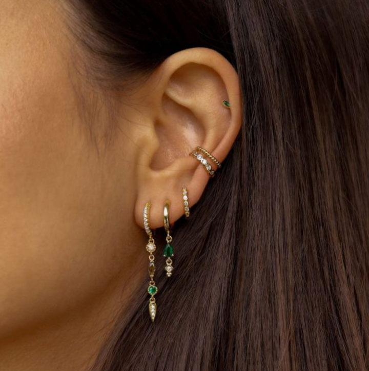 Karma Jewelry A88EG - Lizzy - Oorringen Dames Oorbellen - 925 Sterling Zilver - Emerald Green  - Goudkleurig - 35 MM