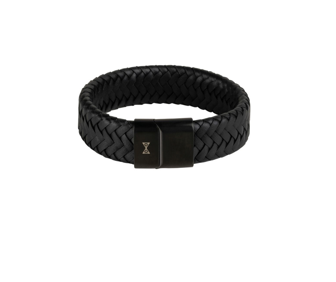 Aze Jewels bracelet AZ-BL012-C-210 - Leren Armband - Vast Iron Jack Black-on-Black - Zwart - 21,0cm