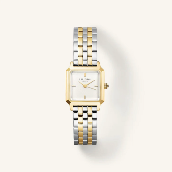 Rosefield BWDSG-B03 The Boxelle Duotone Silver Gold - Dameshorloge - 19,5 x 19,5 mm - Zilver/Goud