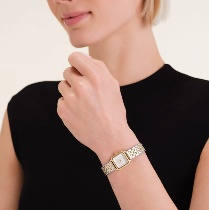 Rosefield BWDSG-B03 The Boxelle Duotone Silver Gold - Dameshorloge - 19,5 x 19,5 mm - Zilver/Goud