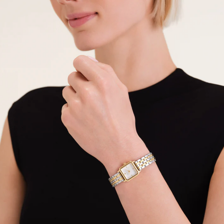 Rosefield BWDSG-B03 The Boxelle Duotone Silver Gold - Dameshorloge - 19,5 x 19,5 mm - Zilver/Goud
