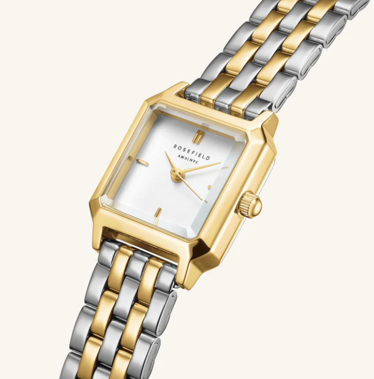 Rosefield BWDSG-B03 The Boxelle Duotone Silver Gold - Dameshorloge - 19,5 x 19,5 mm - Zilver/Goud