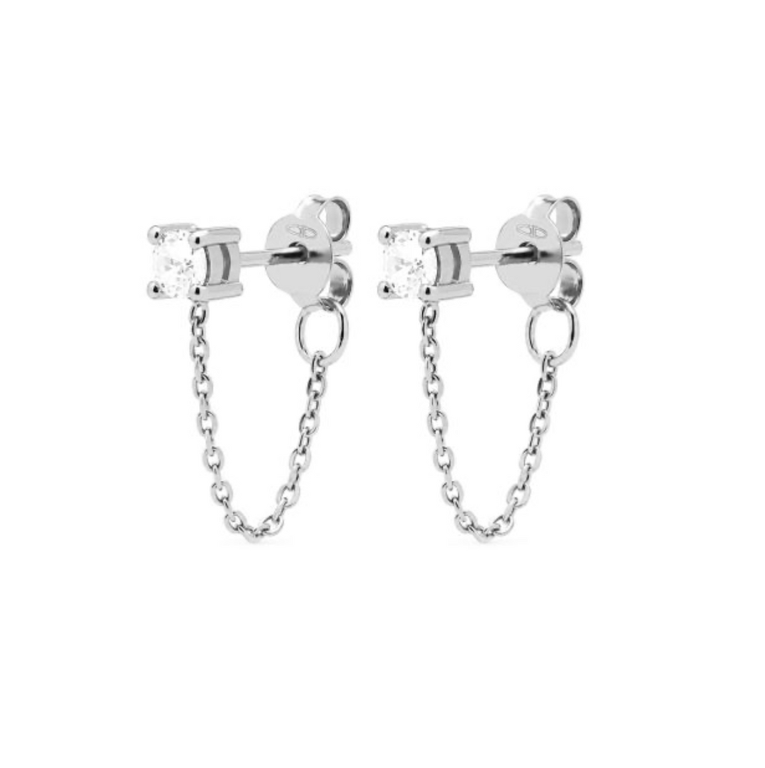 Karma Jewelry oorbellen C82S - Dames Oorbellen - Chain Single Zirconia - Zilver