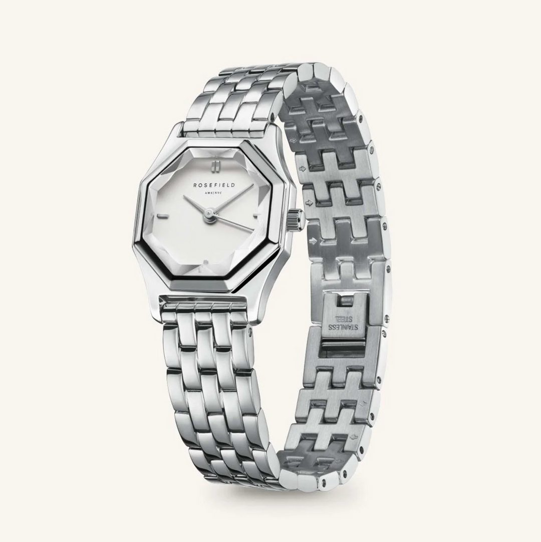 Rosefield GWSSS-G04 Gemme Octagon White Steel Silver - Dameshorloge - 21,5 x 27,5 mm - Zilver