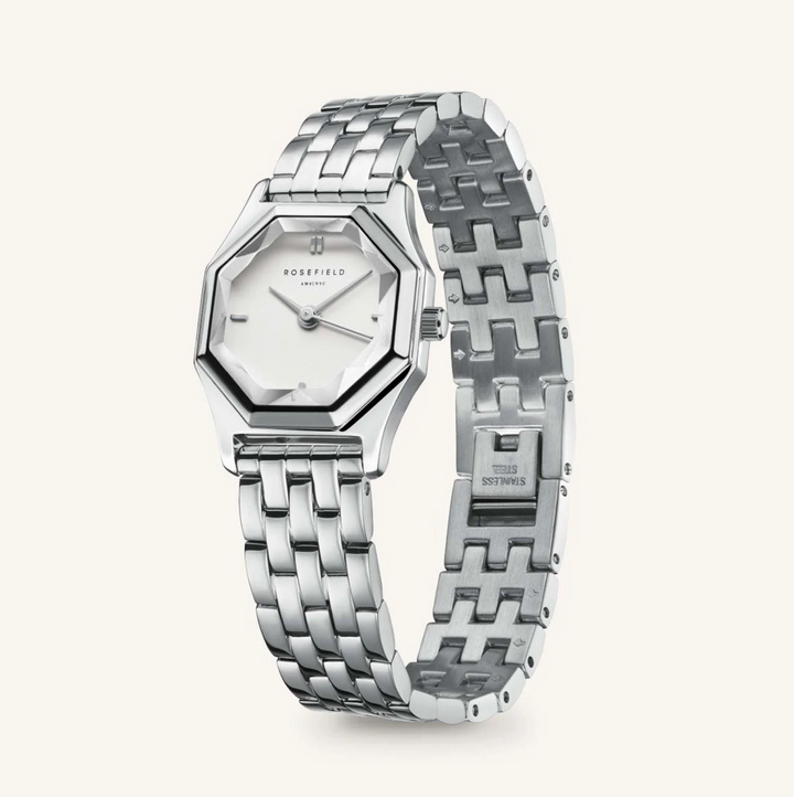 Rosefield GWSSS-G04 Gemme Octagon White Steel Silver - Dameshorloge - 21,5 x 27,5 mm - Zilver