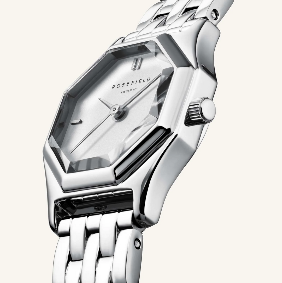 Rosefield GWSSS-G04 Gemme Octagon White Steel Silver - Dameshorloge - 21,5 x 27,5 mm - Zilver